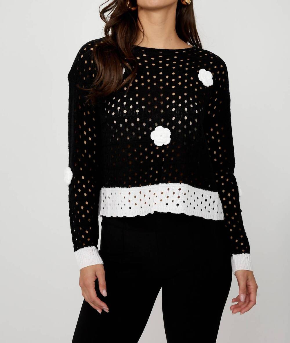 NEW FRANK LYMAN embellished casual pullover top in black/white